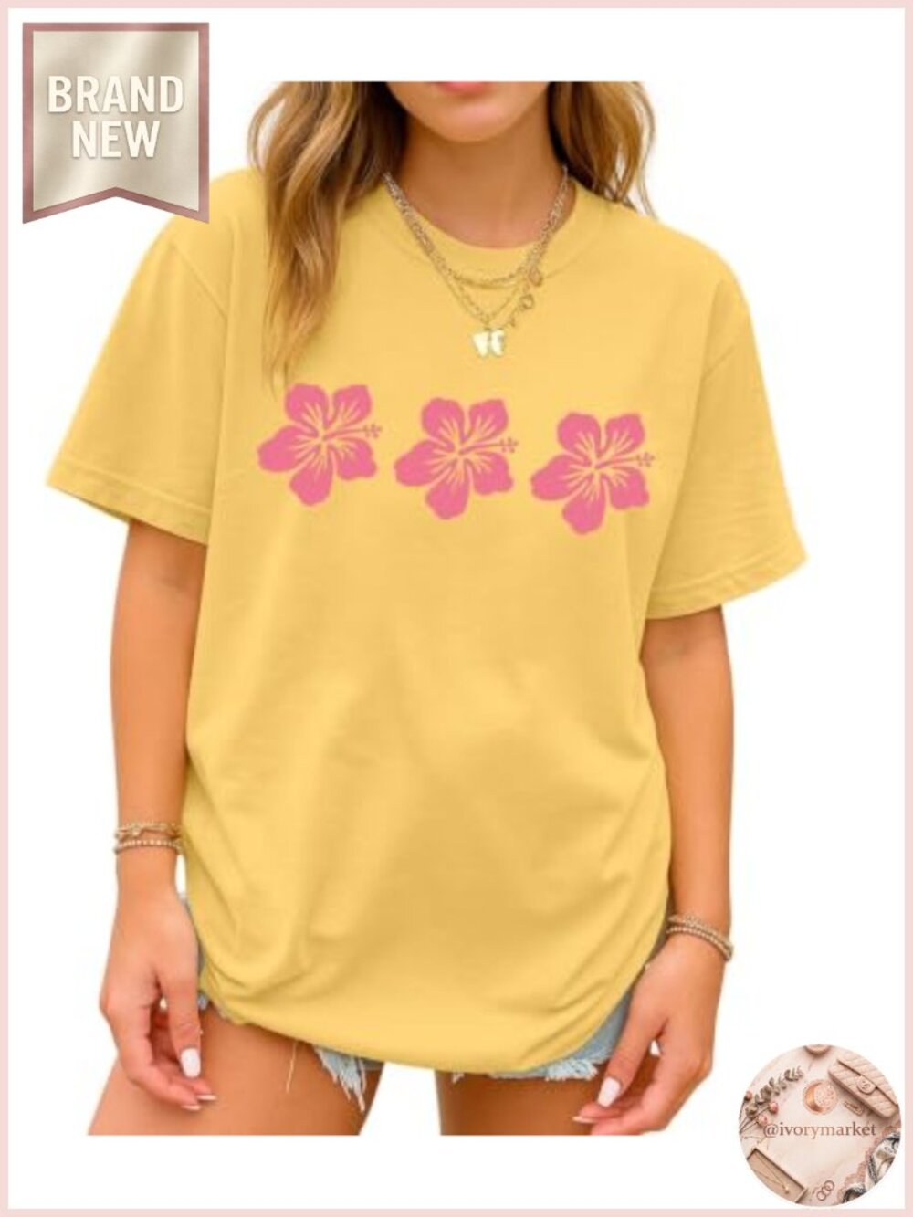 Oversized Floral Graphic Tee Y2K Cute Womens Cotton T-Shirt